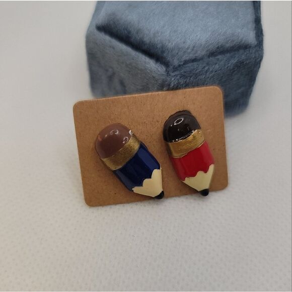 Mini Pencil Stud Earrings - Picture 2 of 3